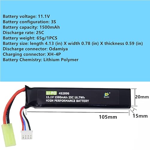 2PCS 3S 11.1V 1500mAh Airsoft Battery - 452096 Size With Tamiya Connector For Electric Guns