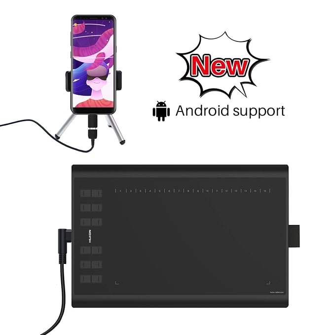 Huion Inspiroy H1060P Graphics Drawing Tablet with Digital Pen PW100 and 1 PCS Black Glove, OTG Adapters Included