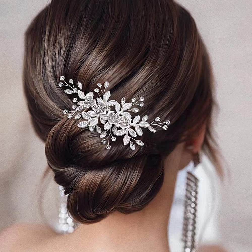 Wedding Hair Clip - Silver Diamante Bridal Hair Comb, Silver Fascinator Wedding Hair Accessories for Women, Girls