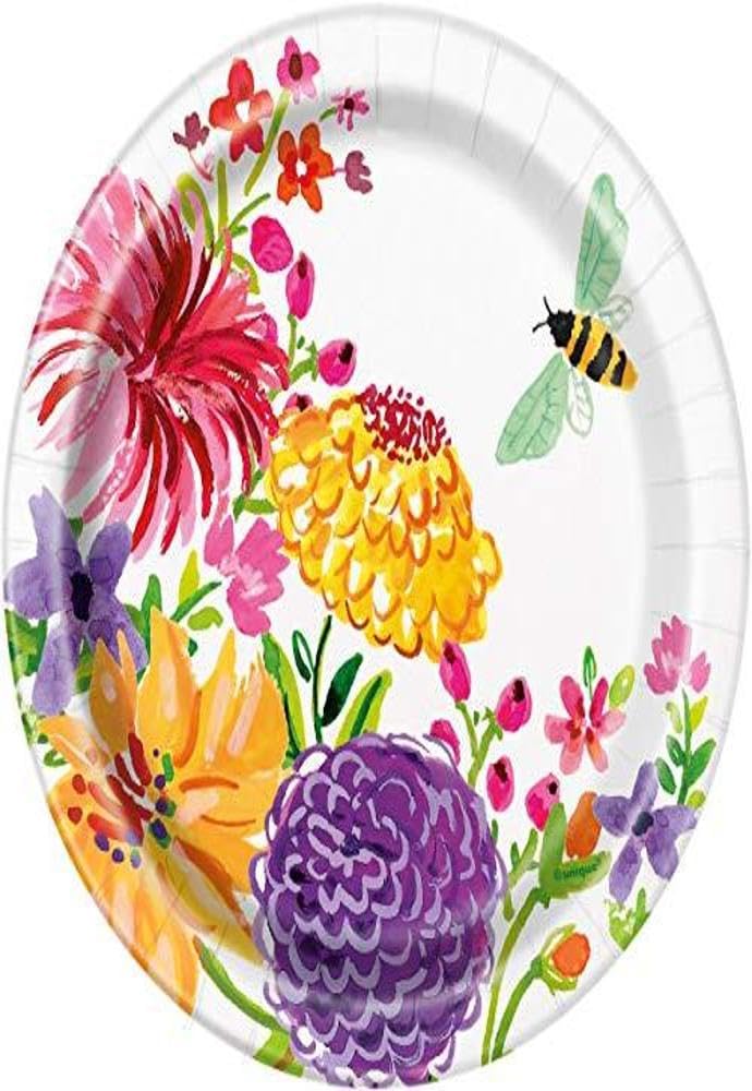 Unique Party 72654 - 18cm Spring Floral Paper Plates, Pack of 8