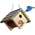 Large Cedar Bird House for Outside - Bamboo Shingles Roof Birdhouse for Small Birds - Weather Proof Metal Protected - 13/16” Thickness Heavy Duty - Detachable and Easy Cleaning