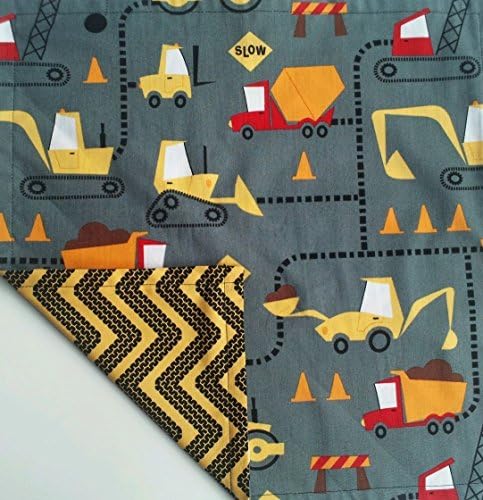 Kiddokins Cotton Cloth Napkins for Kids Lunchbox: Construction Vehicles Gray Double Sided Napkin