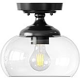 VONLUCE Industrial Semi Flush Mount Ceiling Light, 8.3" Ceiling Light Fixture with Clear Glass Shade, Farmhouse Lighting for 