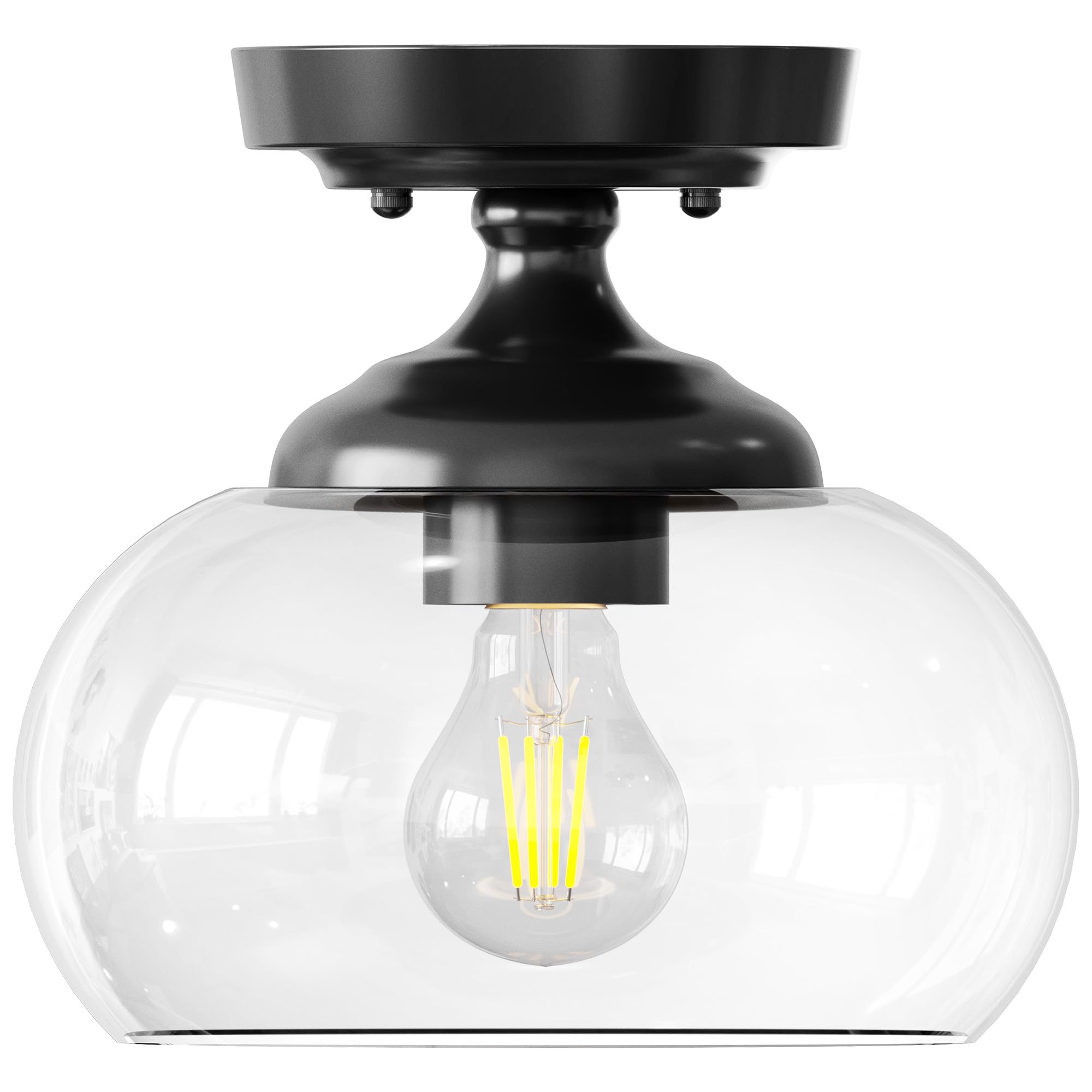 Photo 1 of VONLUCE Industrial Semi Flush Mount Ceiling Light, 8.3" Ceiling Light Fixture with Clear Glass Shade, Farmhouse Lighting for Hallway Kitchen Bedroom Entryway, Matte Black Flush Mount Light Fixture