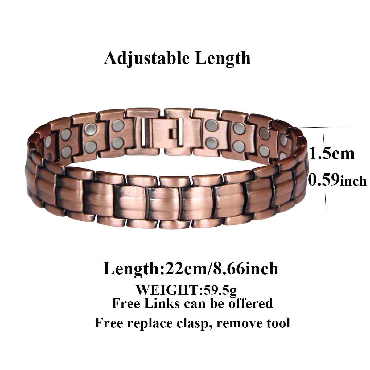Vinca Mascot Copper Magnetic Bracelet Double Strong Magnets Wristband Therapy for Arthritis Pain Relief, Rose Gold
