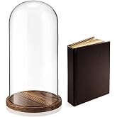 16'' &times; 8.66'' Glass Dome Cloche Display with Wood Base, Clear Display Jar | Clear Tall Glass Dome, Large Bell Jar Clear Cloche, Dust-free Protection, for Display Plants, Curios, Keepsakes, Heirlooms