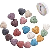 PH PandaHall 30 pcs 10 Colors Heart-Shaped Lava Stone Beads Loose Bead with 11 Yards 0.8mm Crystal Thread for Essential Oils Bracelet Necklace Pendants Jewelry DIY Craft Making
