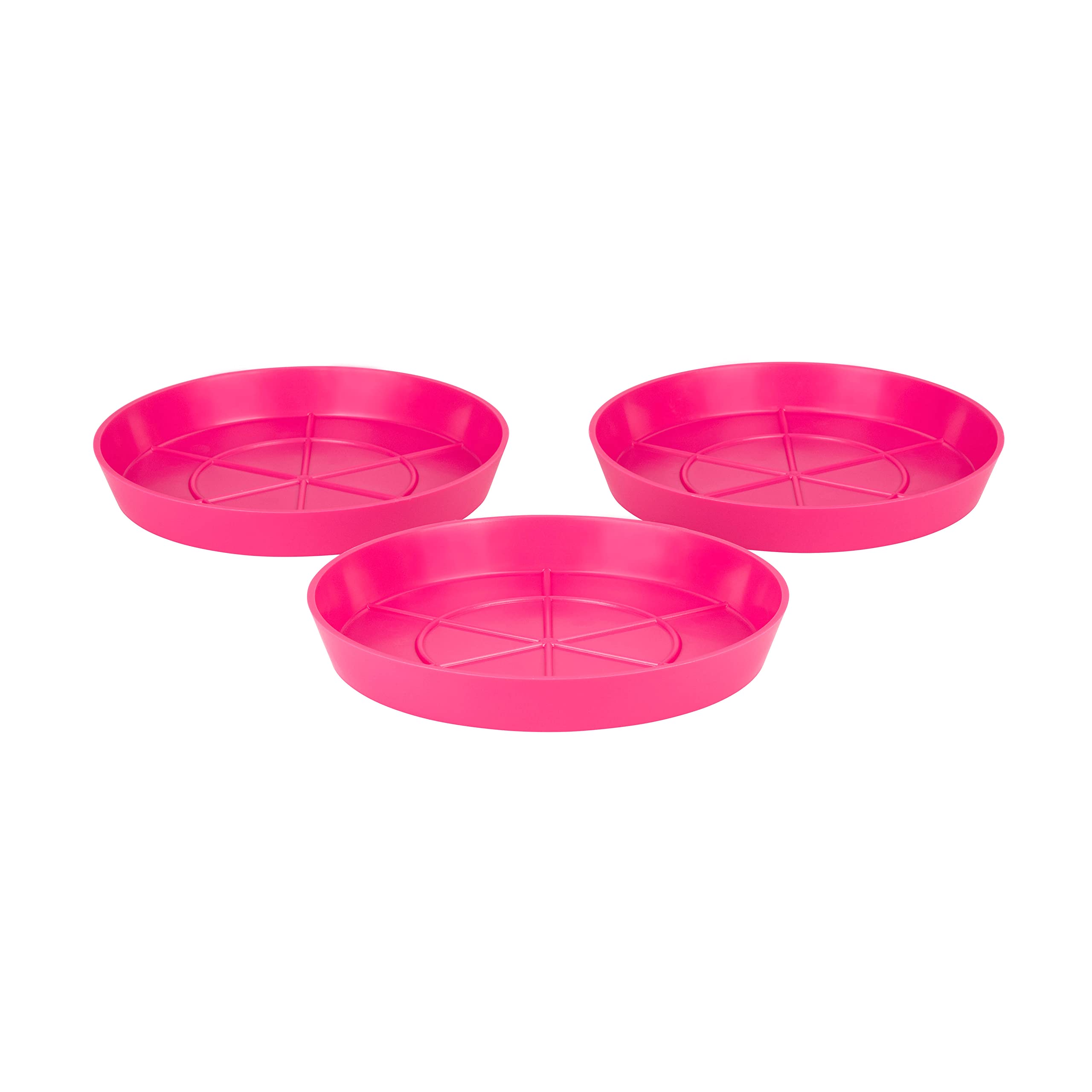 Hum Flowerpots Pack of 3 Saucers, Sturdy Drip Trays, Choice of Size and Colour, for Outdoor/Indoor Plant Pots - 19cm Pink