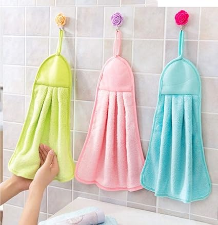 SHOP BY ROOM Hanging Synthetic Hand Napkin for Kitchen/ Wash Basin (Assorted Colour) - Set of 3