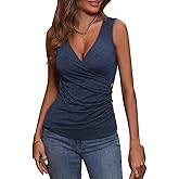 Wihion Women Sleeveless Blouse Wrap Tank Tops V Neck Ruched Tops Cross Front Surplice Wrap Shirts