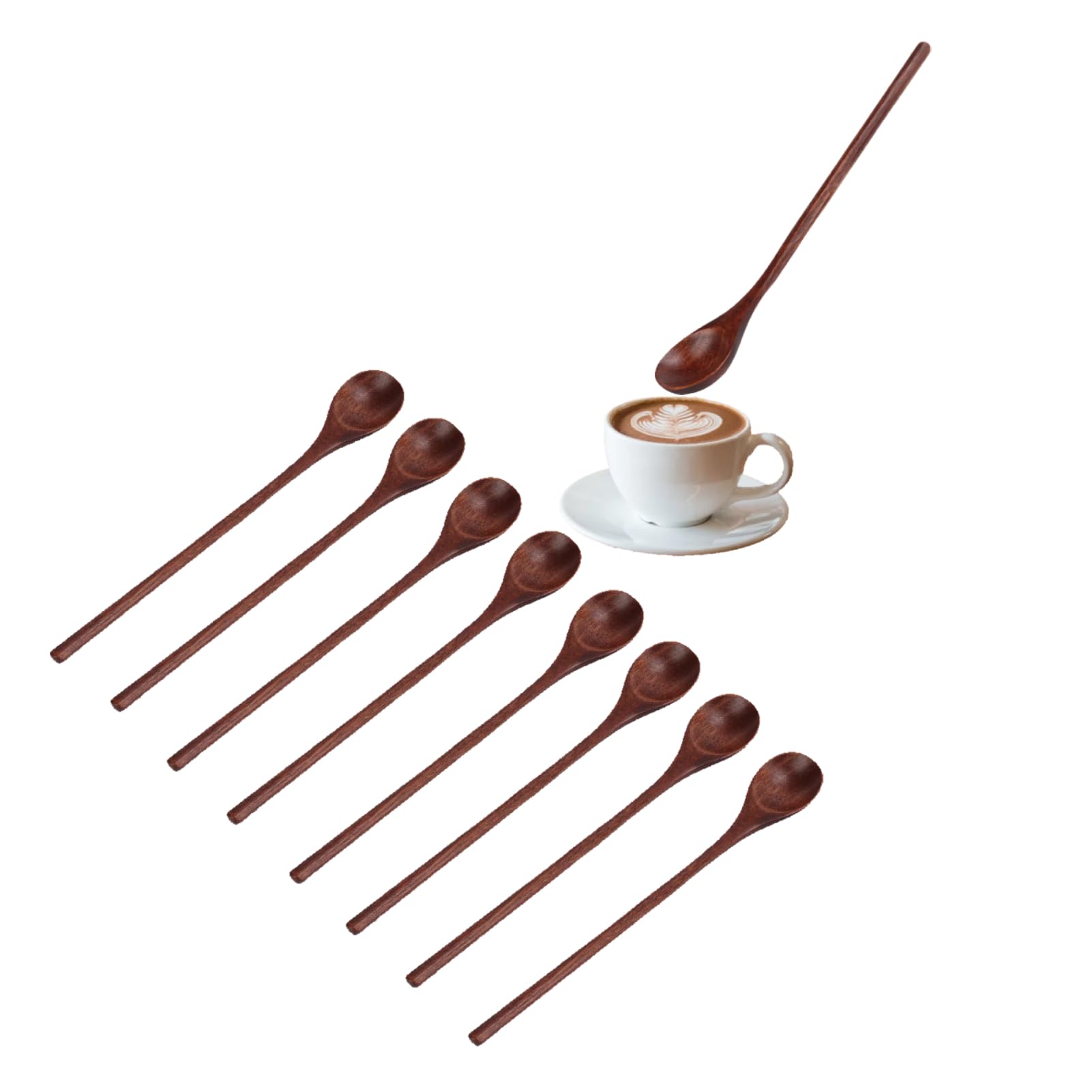 Wooden Spoon,8Pcs Long Handle Wooden Spoons Kitchen Utensil Wood Soup Spoons Set Janpanese Style Coffee Spoon Long Handle,Wood Mixing Spoon Set for Coffee Ice Tea Hot Drinks