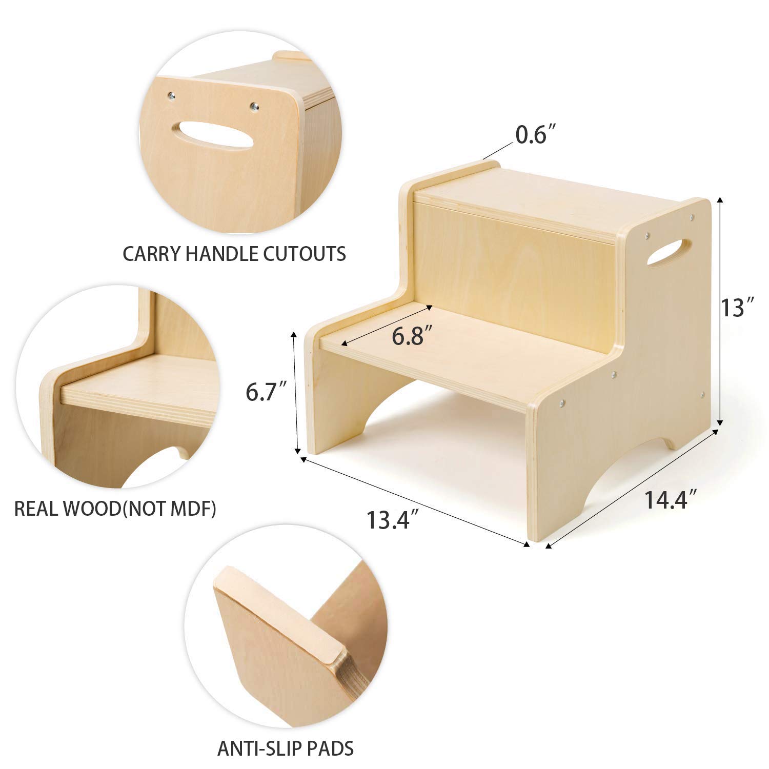 Wooden Toddler Step Stool for Kids, WOOD CITY Bathroom Potty Stool & Kitchen Stool, Two Step Stool for Bedroom, Children's Stool with Handles and Safety Non-Slip Pads : Baby