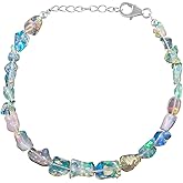 QNAVIC Raw Ultra Fire Ethiopian Opal Beads Dainty Bangle Bracelet For Women, Healing Crystal, Birthstone Polished Jewelry, Sterling Silver Chain 8 Inch Engagement Gifts for Her