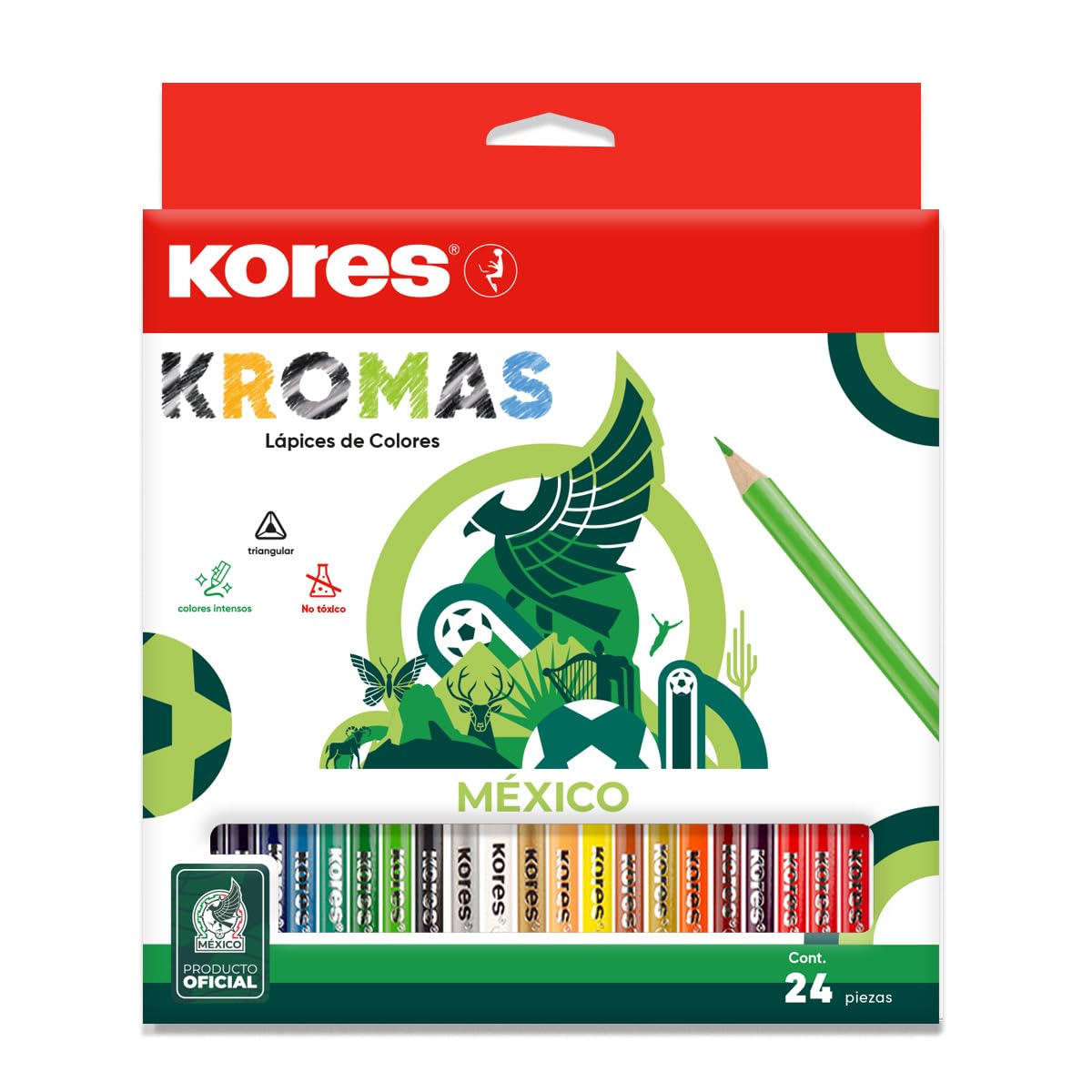 Kores - Kolores Kromas, 24 Triangular Shape Colouring Pencils - Coloured Pencils with Soft Lead, Triangular Shape - Back to School Supplies - Set of 24 Assorted Colouring Pencils in Carton Case