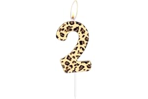 ININGER Leopard Print Number 2 Candles,Cheetah Birthday Cake Candles,Leopard Party Decorations,Animal Birthday Party Decorations Safari Party Decorations Leopard Party Supplies, Animal Print Party