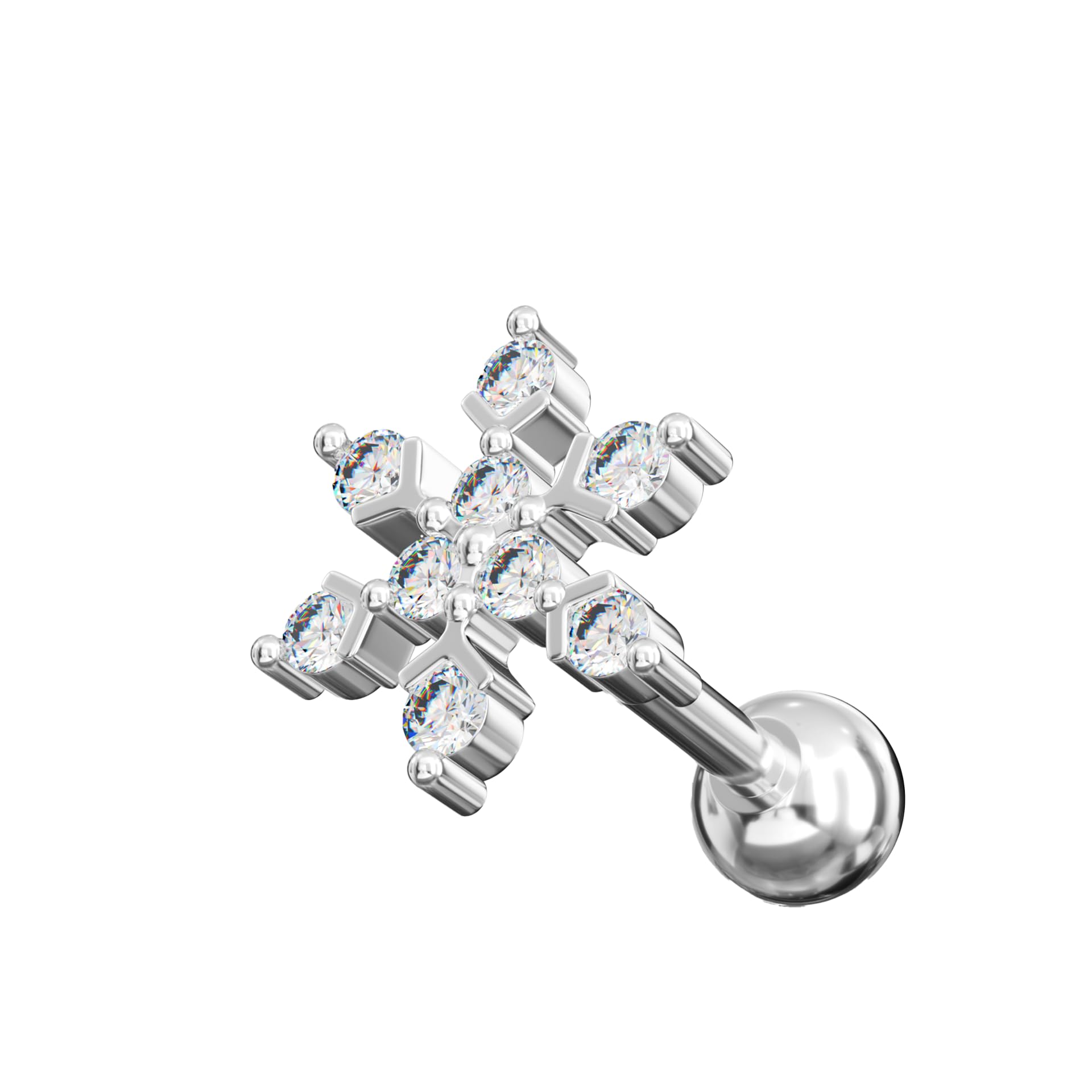 Snowflake CZ Stone 16 Gauge 316L Surgical Steel Cartilage Helix Tragus Piercing Jewellery
