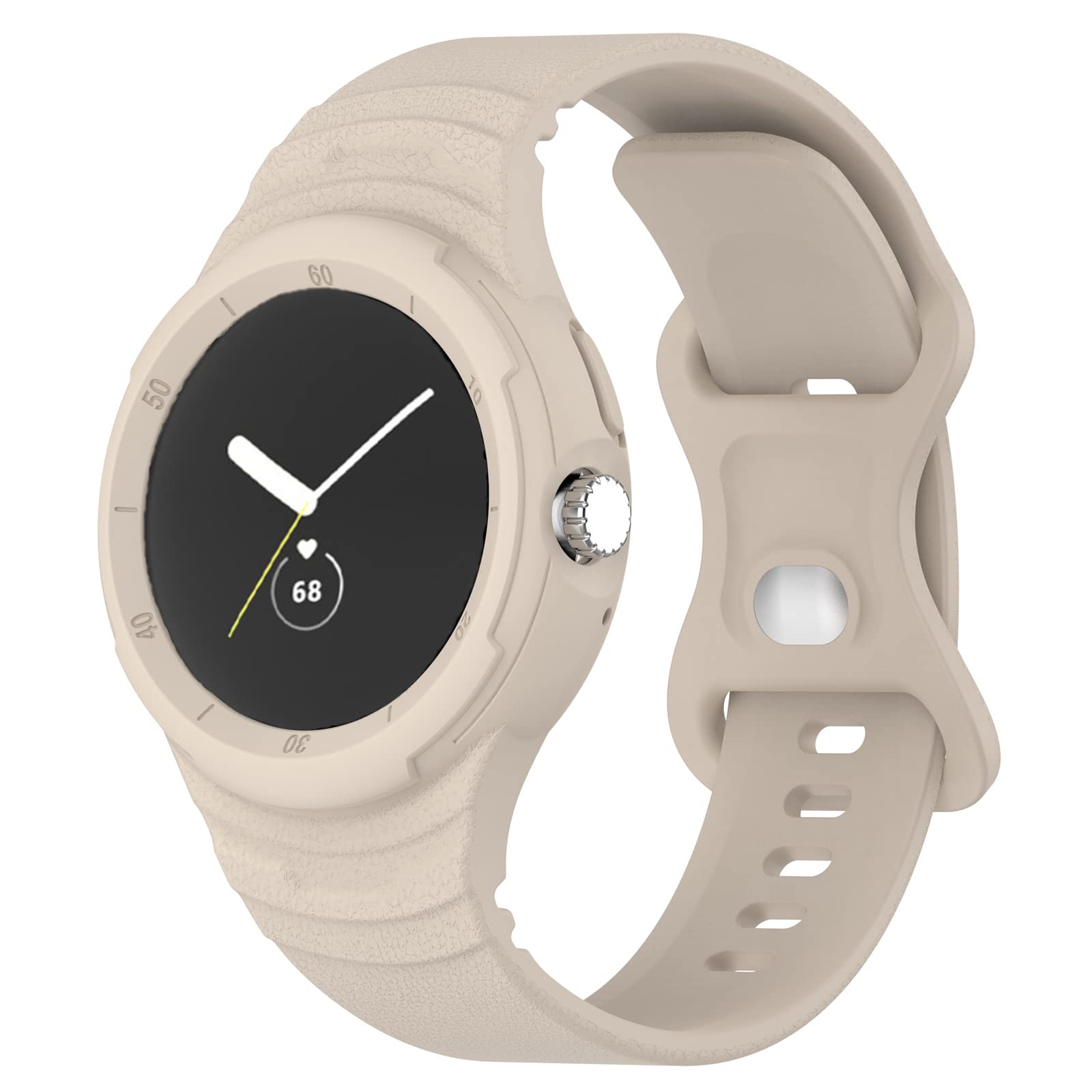 Miimall Silicone Band Compatible with Google Pixel Watch Strap with Case, Soft Silicone Sports Shockproof Waterproof Band with Bumper Case Adjustable Replacement Strap for Pixel Watch-White