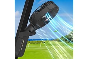 YUGYUM Magnetic Golf Cart Fan, 10400mAh Battery Operated Portable Clip On Fan with LED Light, 4-Speed, Power Bank, 2H Timer - for Forklift, Cruise, Camping, Desk, Office, Black