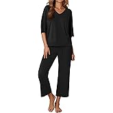 Ekouaer Womens Pajama Sets Lounge Sets for Women Two Piece Outfits Short Sleeve Tops and Wide Leg Pants with Large Pockets