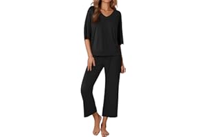 Ekouaer Lounge Sets for Women Comfy Pajamas Set 2 Piece Outfits Short Sleeve Tops and Wide Leg Pants with Large Pockets