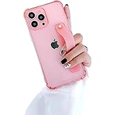 siduater Strap Case for 6.7" iPhone 15 Pro Max with Wristband Kickstand, Clear Soft TPU Protective Shockproof Bumper Cover, Adjustable Hand Grip Loop for iPhone 15 Pro Max 6.7 Inch, Pink