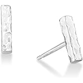 Miabella 925 Sterling Silver or 18K Gold Plated Hammered Minimalist Flat Bar Dainty Stud Earrings for Women Made in Italy