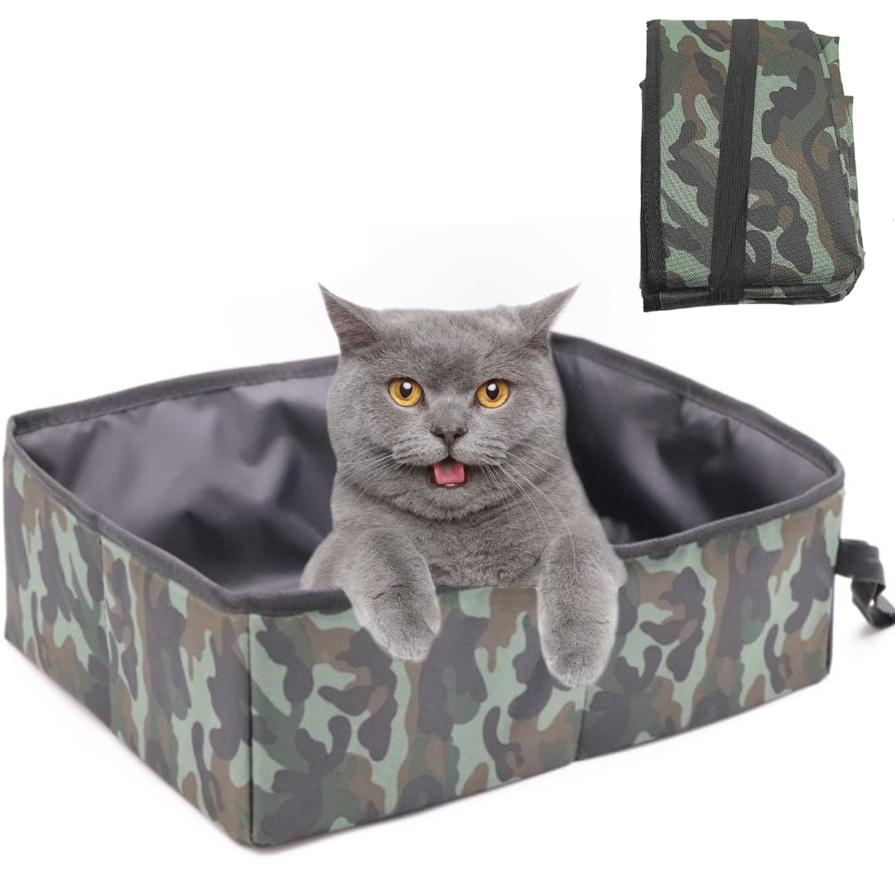 Foldable Cat Litter Tray, Cat Litter Tray, Foldable Travel Portable Cat Litter Tray for Travel, Waterproof, Easy to Clean, Foldable Cat Litter Tray for Pets, Outdoor, Travel, Home Use, Camouflage