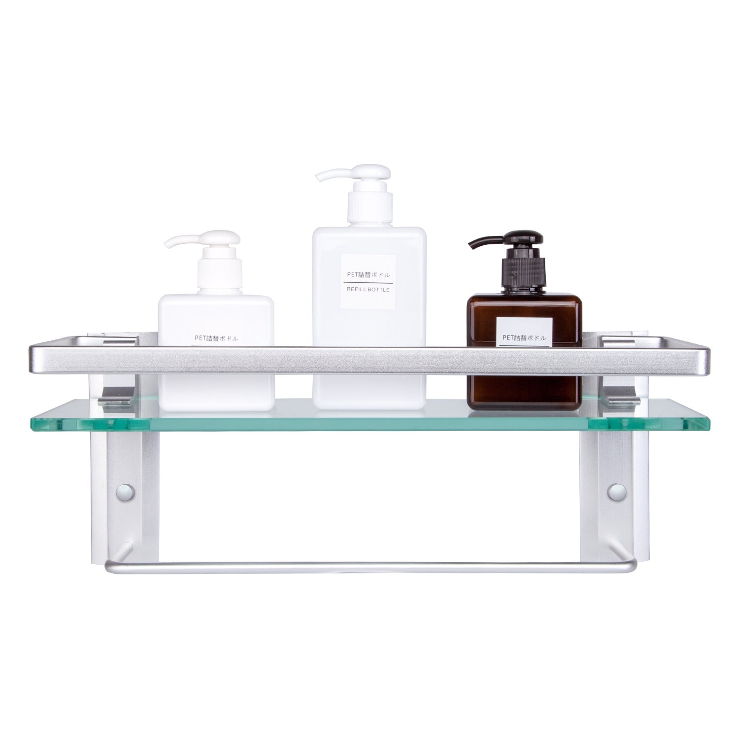Vdomus Tempered Glass Bathroom Shelf with Towel Bar Wall Mounted Shower