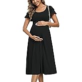 Summe Ruffle Short Sleeve Maternity Dress High Waisted Midi Baby Shower Dresses