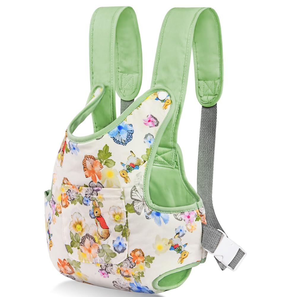 AolsoBaby Carrier Soft Cotton, Front and Back Carrying with Adjustable Straps for 14" to 18" Doll, Carrier Accessories for Kids (Green)