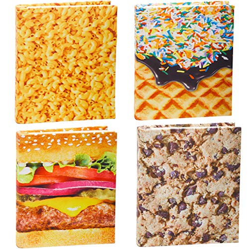 Stretchable Book Cover Design Packs. Fits Most Hardcover Textbooks Up to 9 x 11. Our Nylon Fabric Protector Set is A Needed School Supply for Students. Washable and Reusable (4 Pack, Snack Attack)