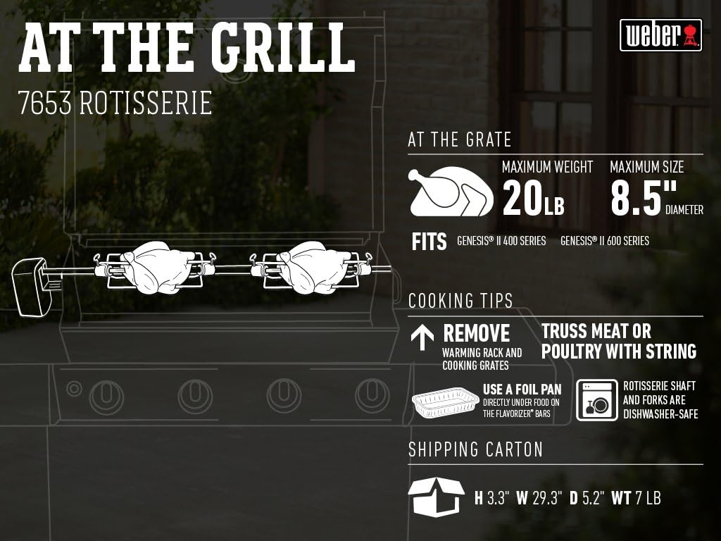 Weber 7653 Rotisserie for Use with Genesis II & II LX 4 & 6 Burner Grills : Garden & Outdoor