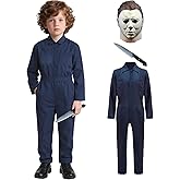 FGHJKL Blue Jumpsuit for menss,Halloween Cosplay Adults Coveralls Costume with Mask and Classic Knife
