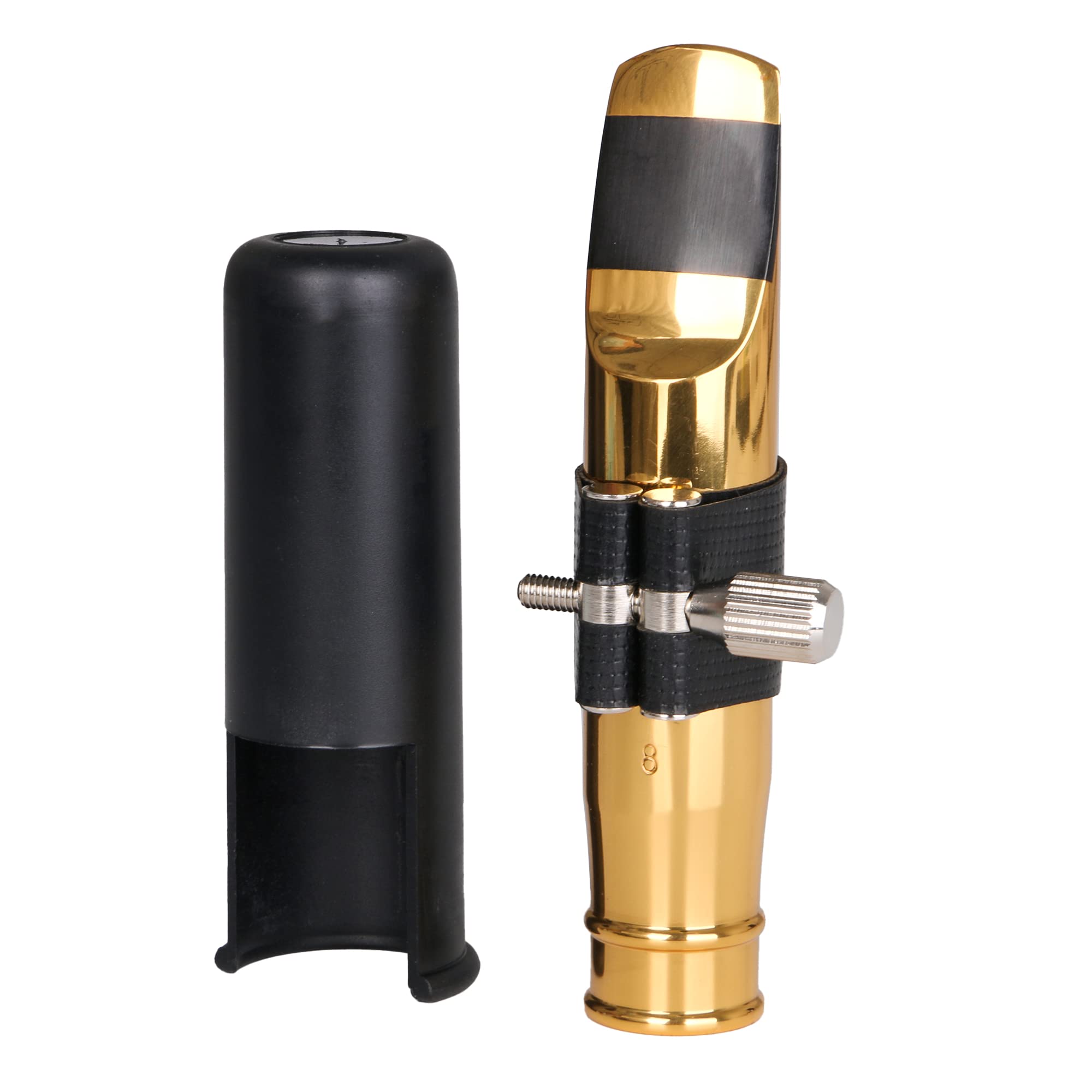 Yibuy Gold-Plated Jazz Style B-flat Tenor Sax Mouthpiece 8# w/PU Leather Cap