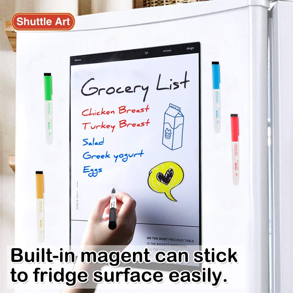 Dry Erase Markers, Shuttle Art 60 Bulk Pack 15 Colors Magnetic Whiteboard Markers with Erase, Fine Point Dry Erase Markers Perfect for Writing on Whiteboards, Glass, Mirror for School Office Home : Office Products