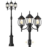 Redluck Motion Sensor Outdoor Post Lights, 3-Head Dusk to Dawn Outdoor Lamp Post Light, 360° Detection Waterproof Anti-Rust A