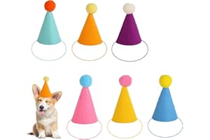 Mini Pet Birthday Hats, 6 Colors Cute Mini Felt Cone Hat with Pompoms for Stuffed Animals Small Dogs Cats Party Decorations