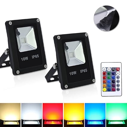 HG® 2X 10W RGB LED Fluter Außen Strahler Scheinwerfer mit Fernbedienung 16 Farben 4 Modi Garten Deko Auffahrt Garage Beleucht