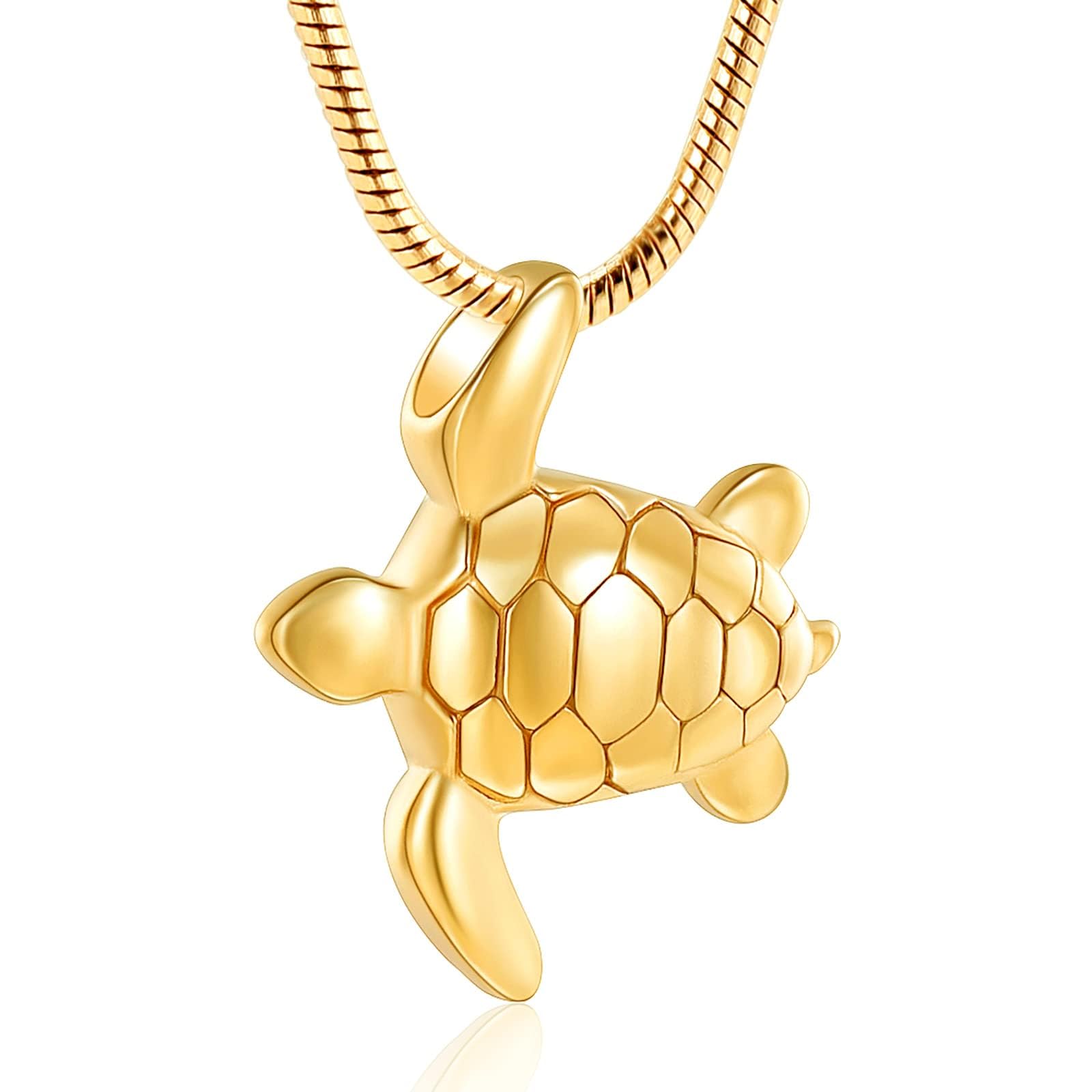 QGJNSGC Turtle Urn Necklace for Ashes Sea Turtle Cremation Jewelry for Ashes Necklace Keepsake Memorial Jewelry Urns Pendant for Pet/Human Turtle Lovers (Gold)
