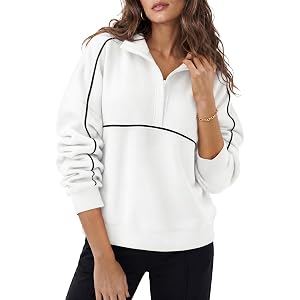 Fisoew Womens Sweatshirts Casual Long Sleeve Collared Zipper V Neck Loose Pullover Tops Fashion Outfits Clothes