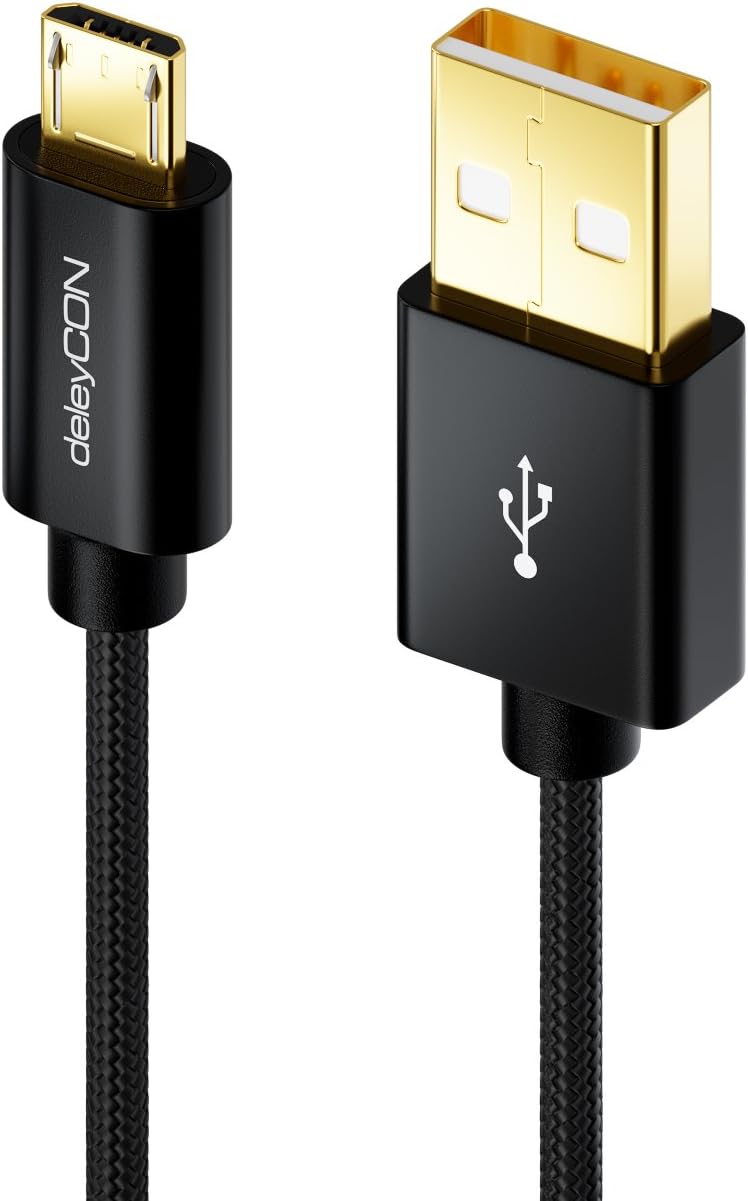deleyCON 0.15m (5.91 Inch) Nylon Micro USB Cable + Metal Plug - Charger Cable Data Cable Quick Charge Cable - Smartphone Tablet PC Laptop Notebook - Black - Image 3