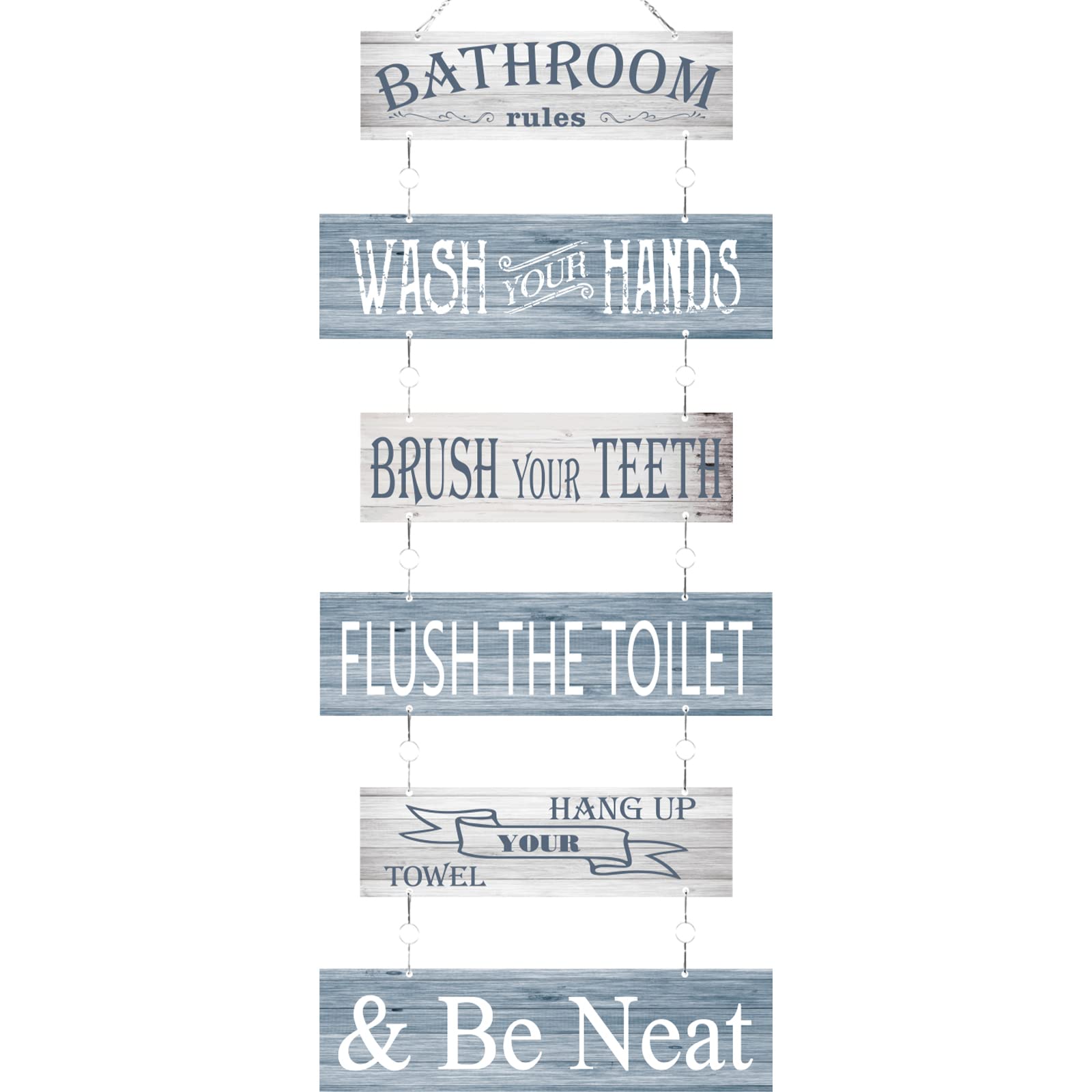 Bathroom Rules Signs Bathroom Wall Decor 6 Pcs Wooden Wall Decor 24 x 11 Inches Toilet Hanging Decoration Farmhouse Toilet Signs(Gray)