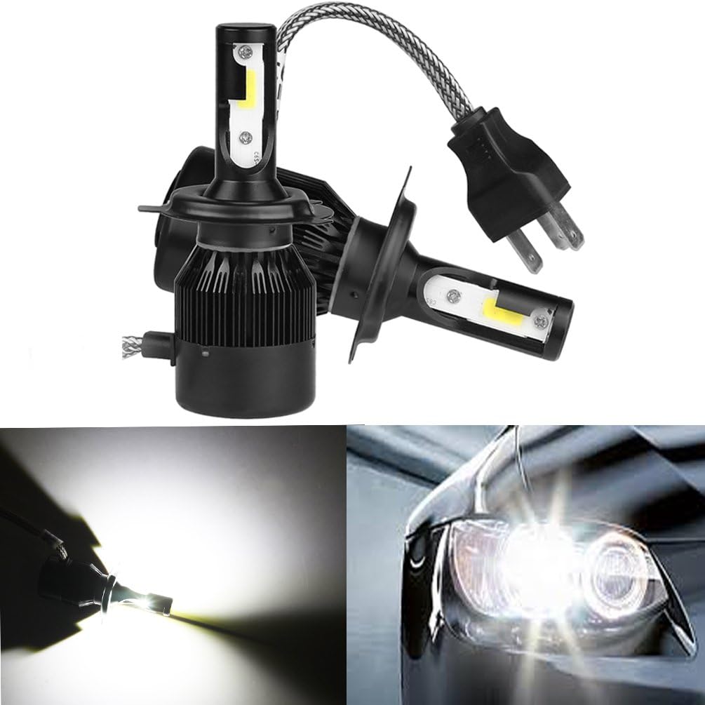 ROCCS H4 Bulb, Pair COB Chip LED h4Headlight Bulbs High/Low Beam Super Bright White Driving Lamp Replacement Bulb Conversion Kit Bulbs 60W, Dual Performance Beam Replace, 2 Year Warranty (H4)