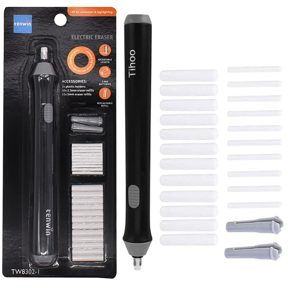 BESLIME Electric Eraser, Electric Erasers Rechargeable for Artists, Battery Eraser for Drawing, Painting, Sketching, Drafting, Architectural Plans, Arts and Crafts, Detailer Tool for Craft, Black