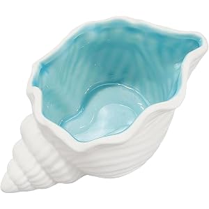 DANELYNN Ceramic Conch Shell Bowl Coastal Decor Jewelry Trinket Dish | Ocean Blue Room Decor, Seashell Shape, Ring & Trinket