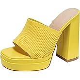 Women's Stretch Knitted Platform Chunky Heels Sexy Sandals Fashion Square Open Toe Block High Heeled Slip-On Y2K Slippers Summer Comfortable Slip On Party Dress Pump Mules Shoes