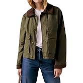 Rantar Barn Jackets for Women Casual Contrast Collar lightweight Coat Button Down Long Sleeve Outerwear with Pockets