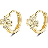 SLUYNZ Sterling Silver Small Clover Leaf Hoop Earrings for Women Teens CZ Clover Leaf Flower Hoop Earrings