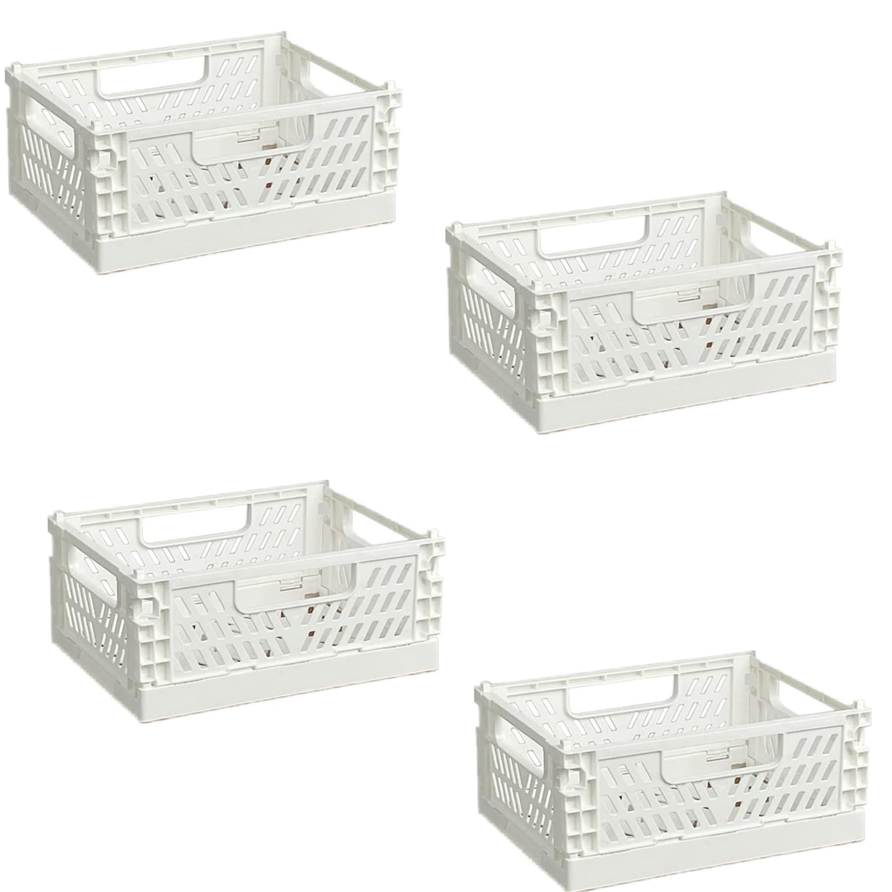 EURXLQ Foldable Storage Basket,Plastic Storage Basket,Stackable For Kitchen,Bedroom (White, 20×15×9cm/4 Pack)