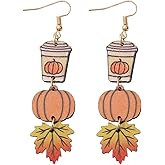 Thanksgiving Earrings for Women 3 Layer Pumpkin Coffee Cup Maple Leaf Drop Dangle Earrings Fall Earrings For Thanksgiving Day Jewelry